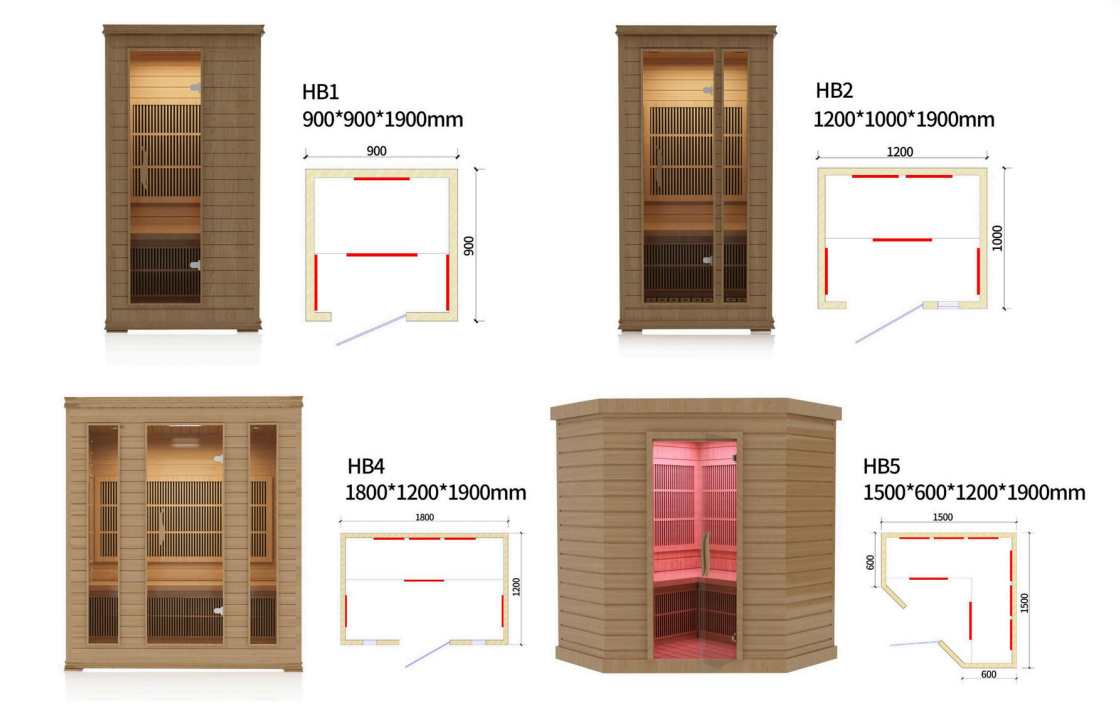 Infrared Sauna Room-HB Series configuration and dimension reference
