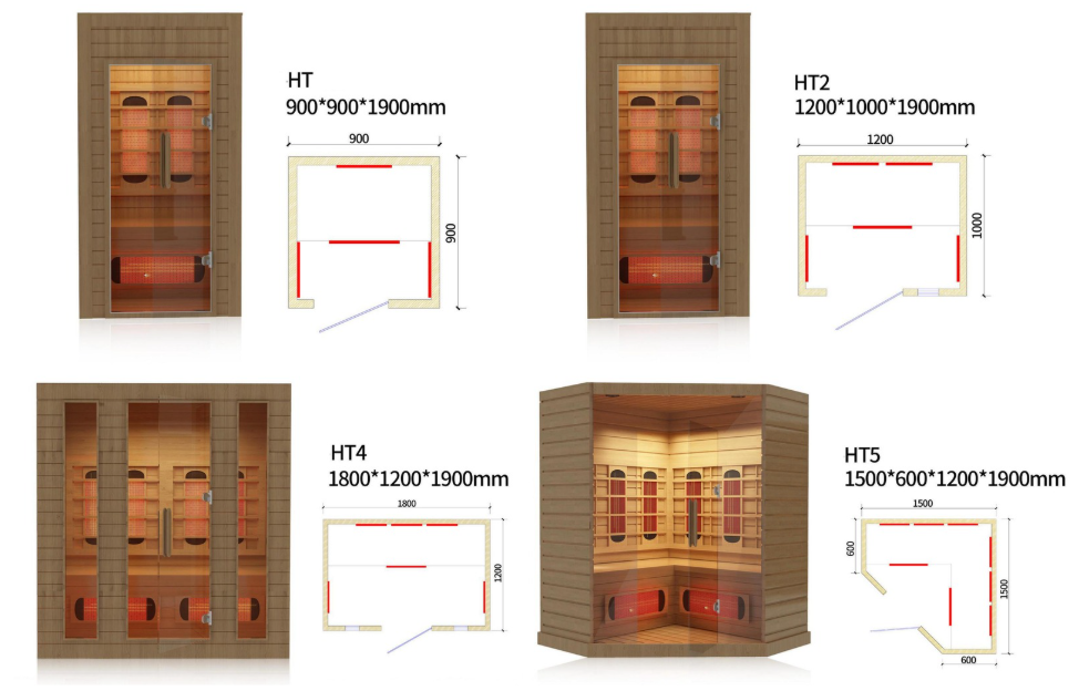Infrared Sauna - HT Series configuration and dimension reference