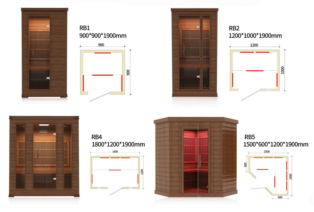 Infrared Sauna Room-RB Series configuration and dimension reference