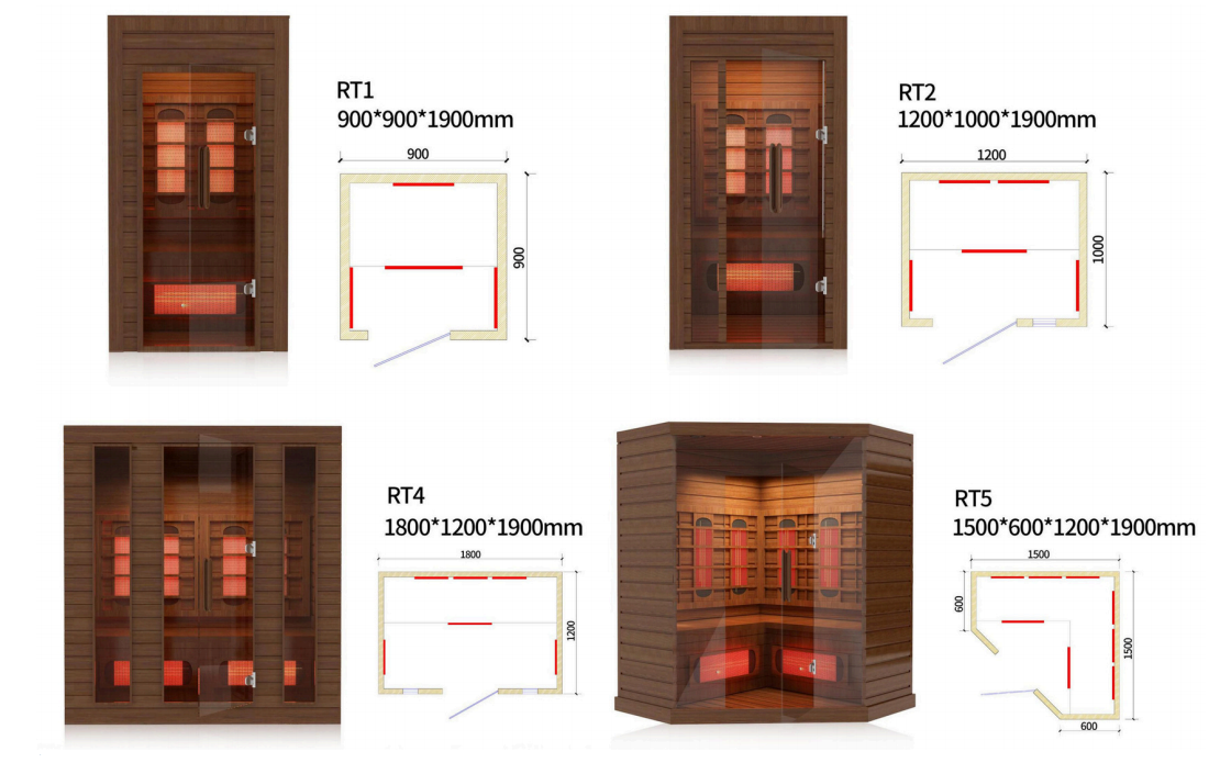 Infrared Sauna Room-RT Series configuration and dimension reference