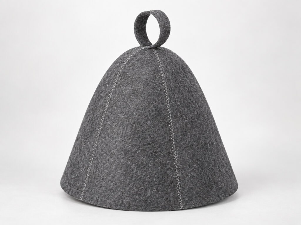 structured wool felt sauna hat with traditional bell shape