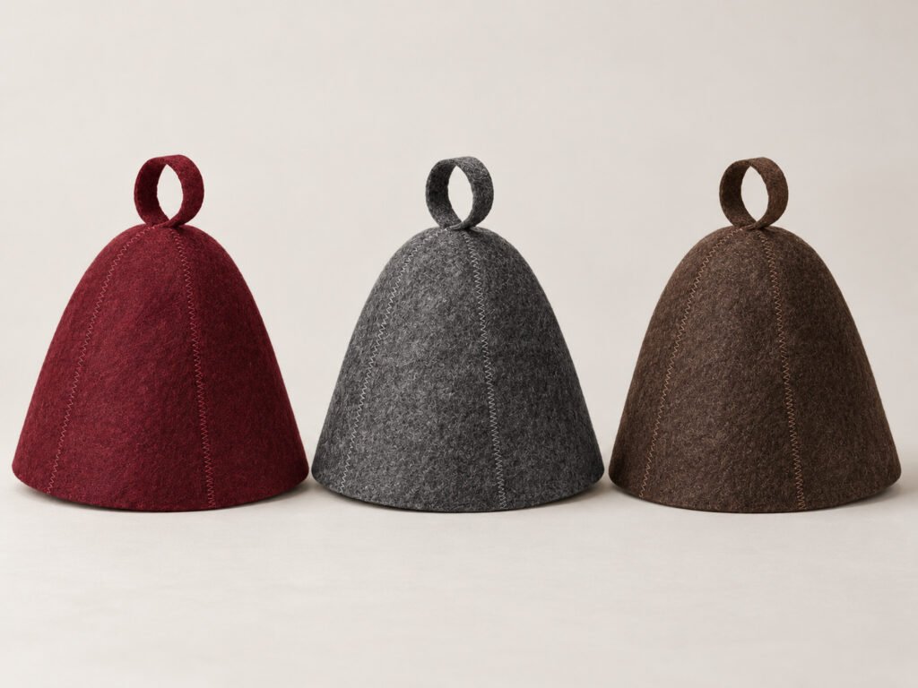 wool felt sauna hats in different colors for custom branding