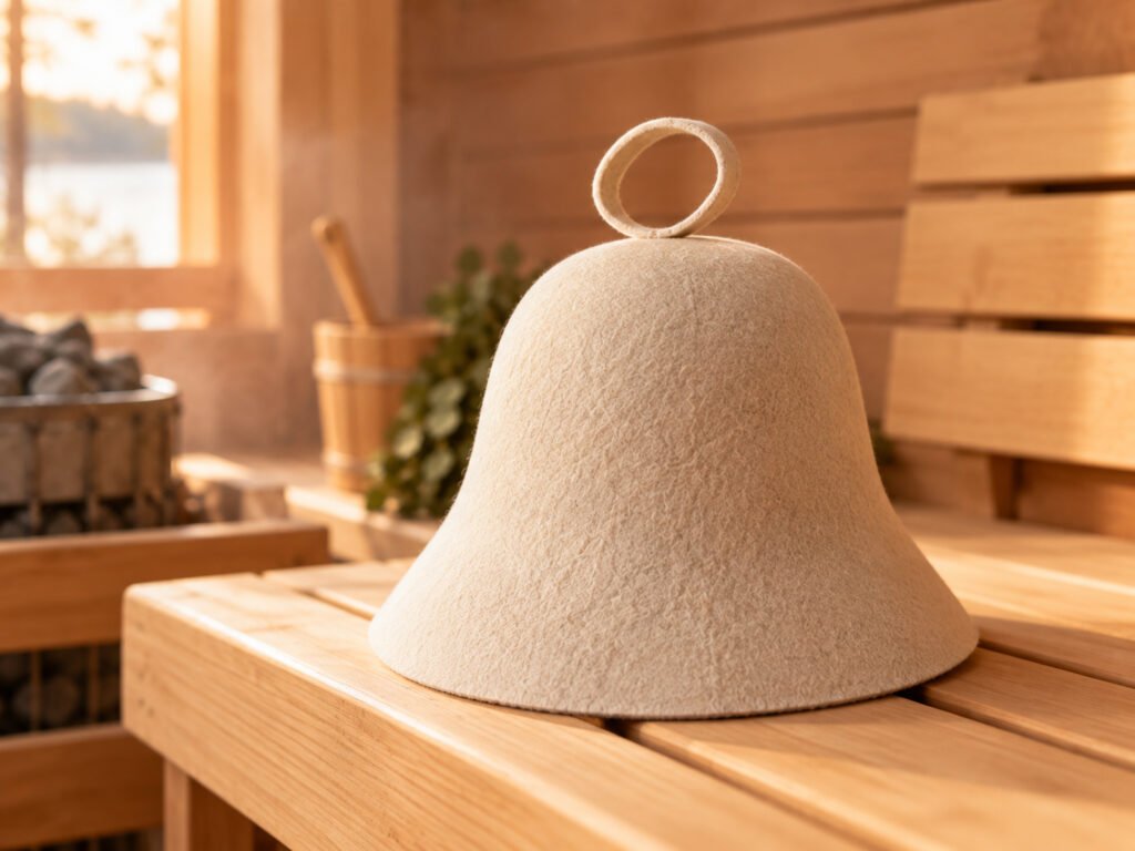 Merino wool sauna hat for a premium sauna accessory collection