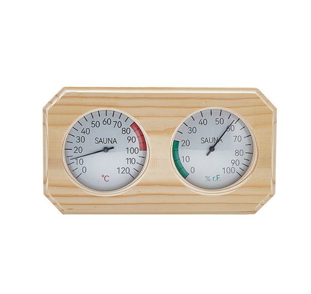 Wooden sauna thermo hygrometer for temperature and humidity monitoring